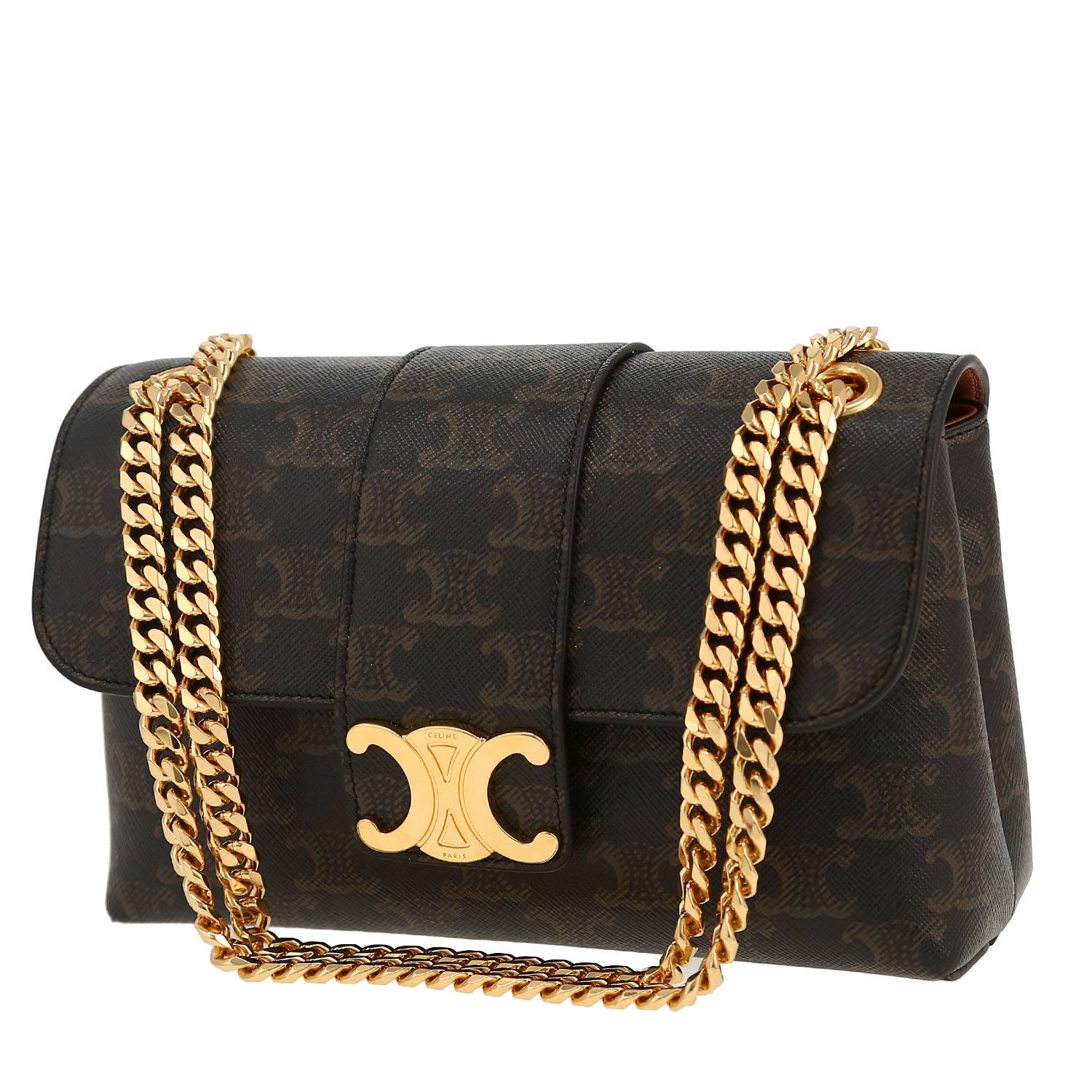 Sac bandoulière Celine  Victoire Teen en toile Triomphe marron et cuir marron