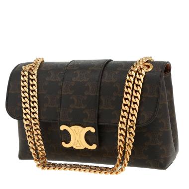 Celine  Victoire Teen shoulder bag  in brown "Triomphe" canvas  and brown leather