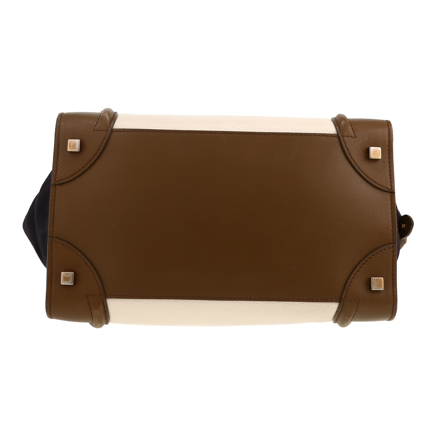Bolso de mano Celine  Luggage Micro en cuero tricolor marrón blanquecino y negro - Detail D1