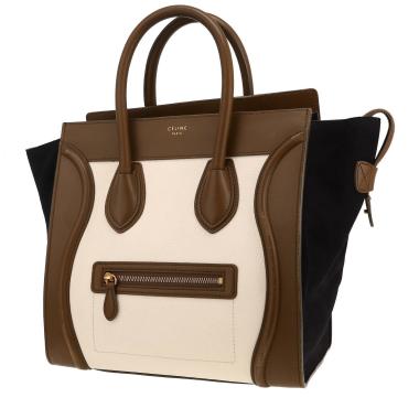 Borsa Celine  Luggage Micro in pelle tricolore marrone bianco sporco e nera