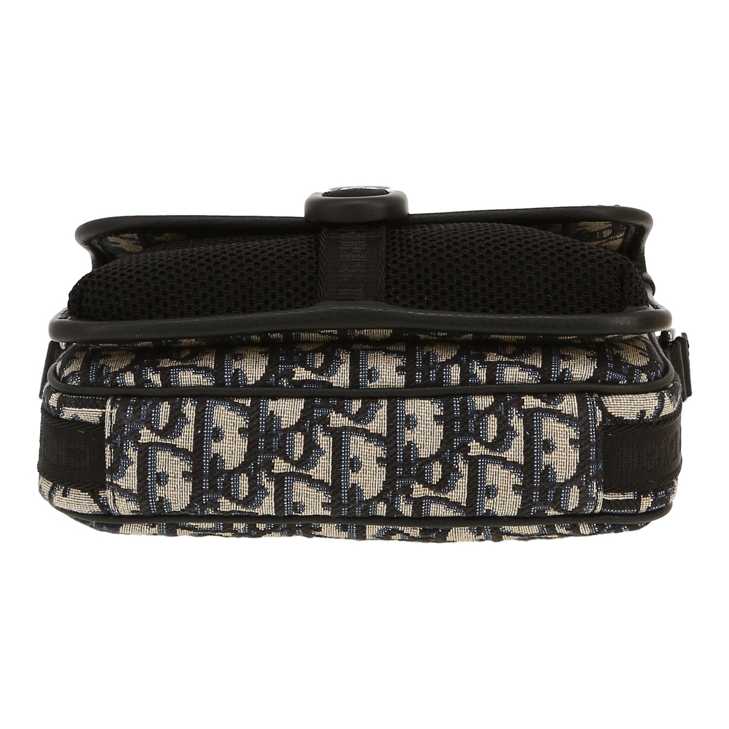 Borsa a tracolla Dior  8 in tessuto a monogramma Oblique blu e beige e tela nera - Detail D1
