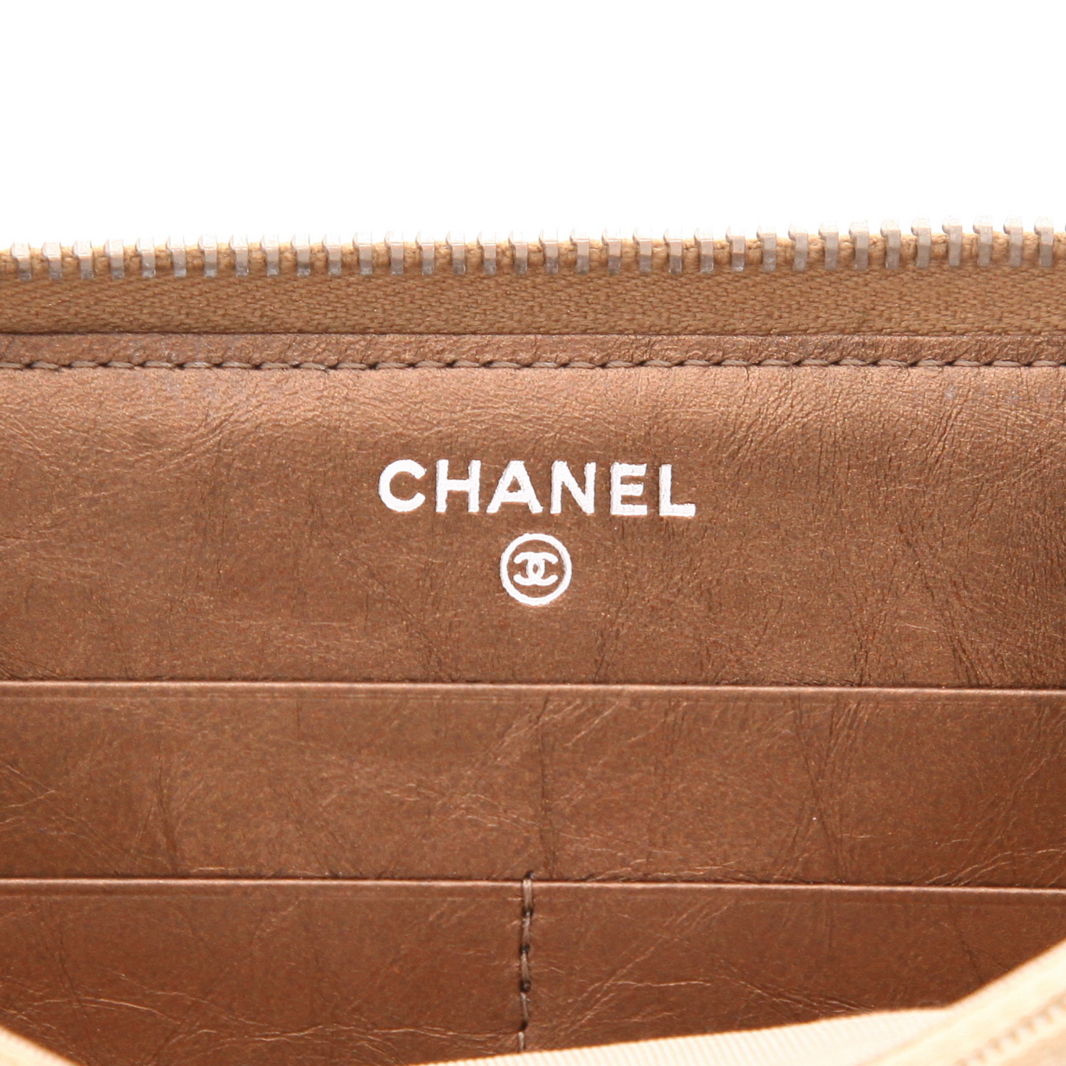 Billetera Chanel 2.55 - Wallet en cuero acolchado bronce - Detail D2