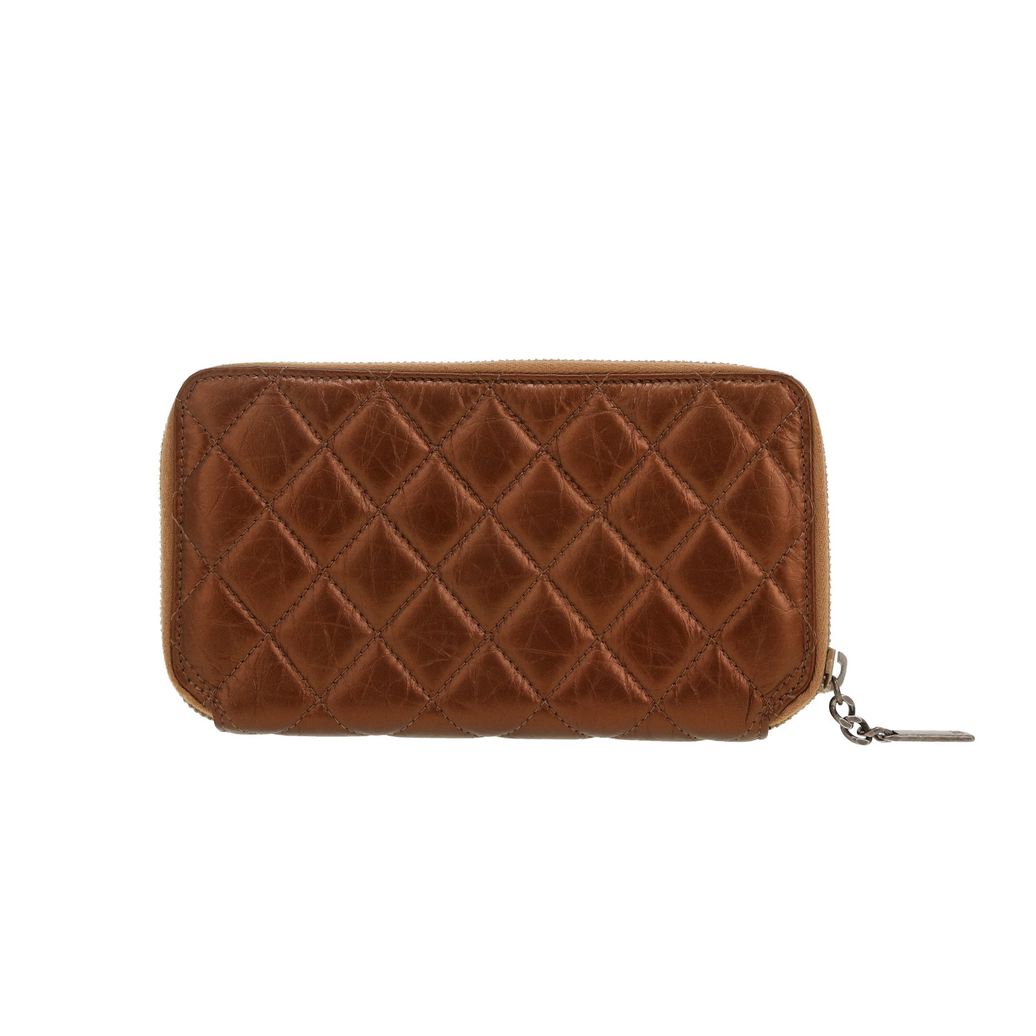 Billetera Chanel 2.55 - Wallet en cuero acolchado bronce - Detail D4