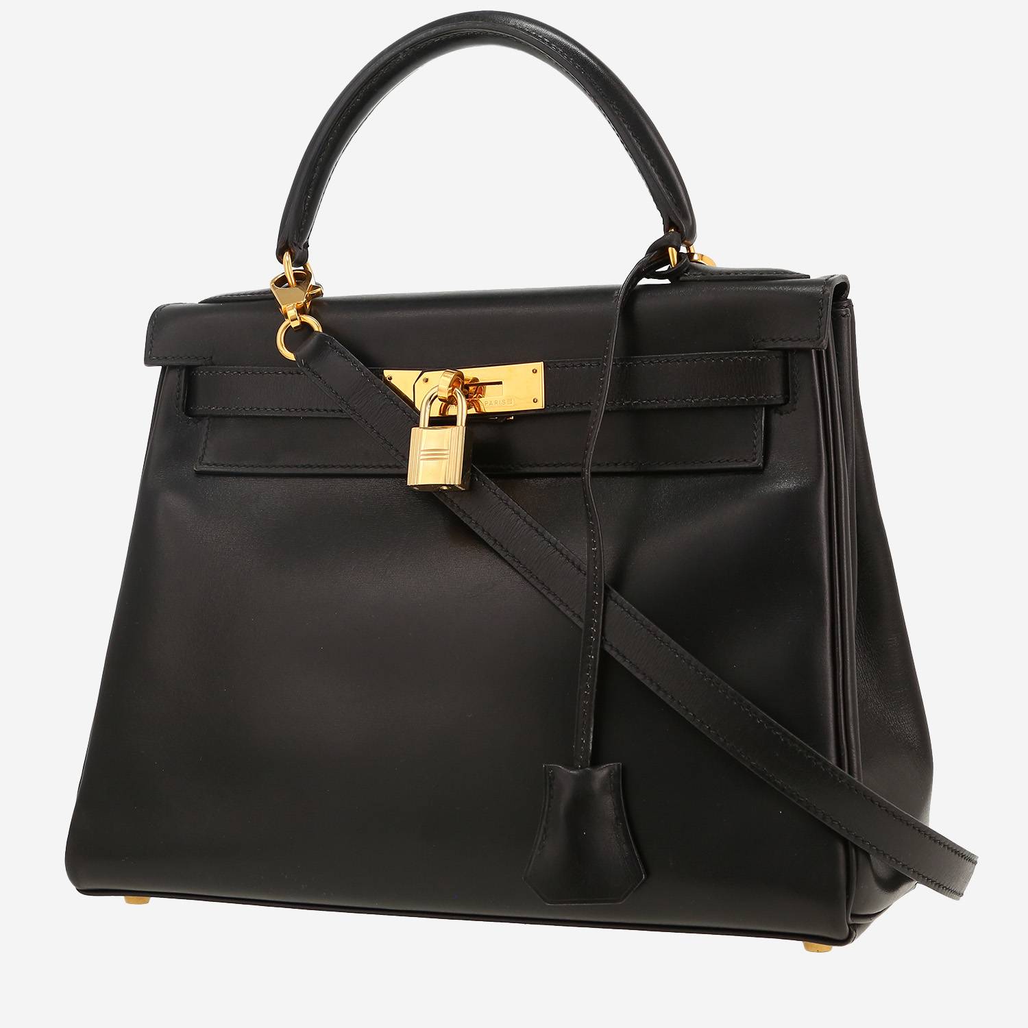 Bolso de mano Hermès  Kelly 28 cm en cuero box negro