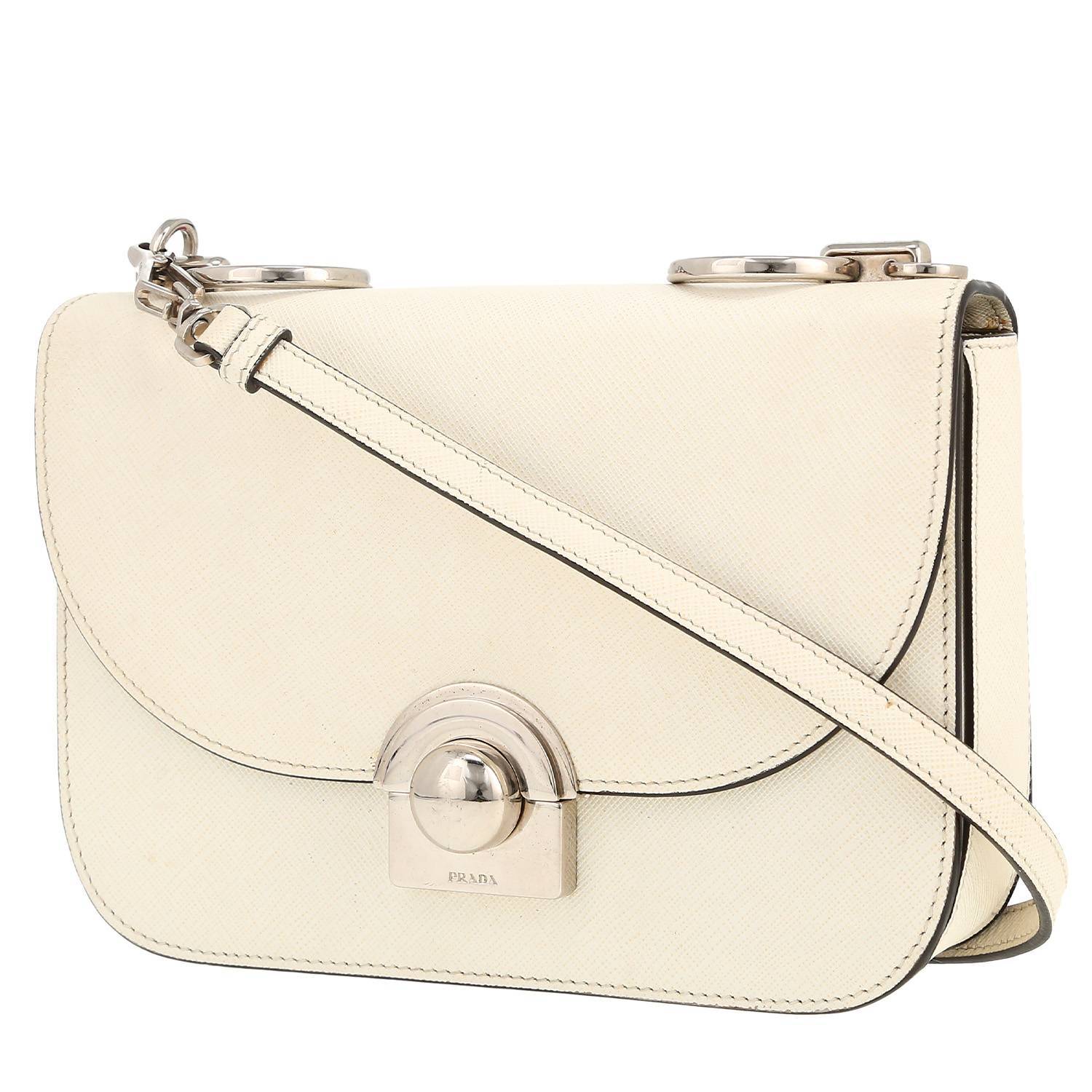 Bolso de mano Prada   en cuero saffiano blanco