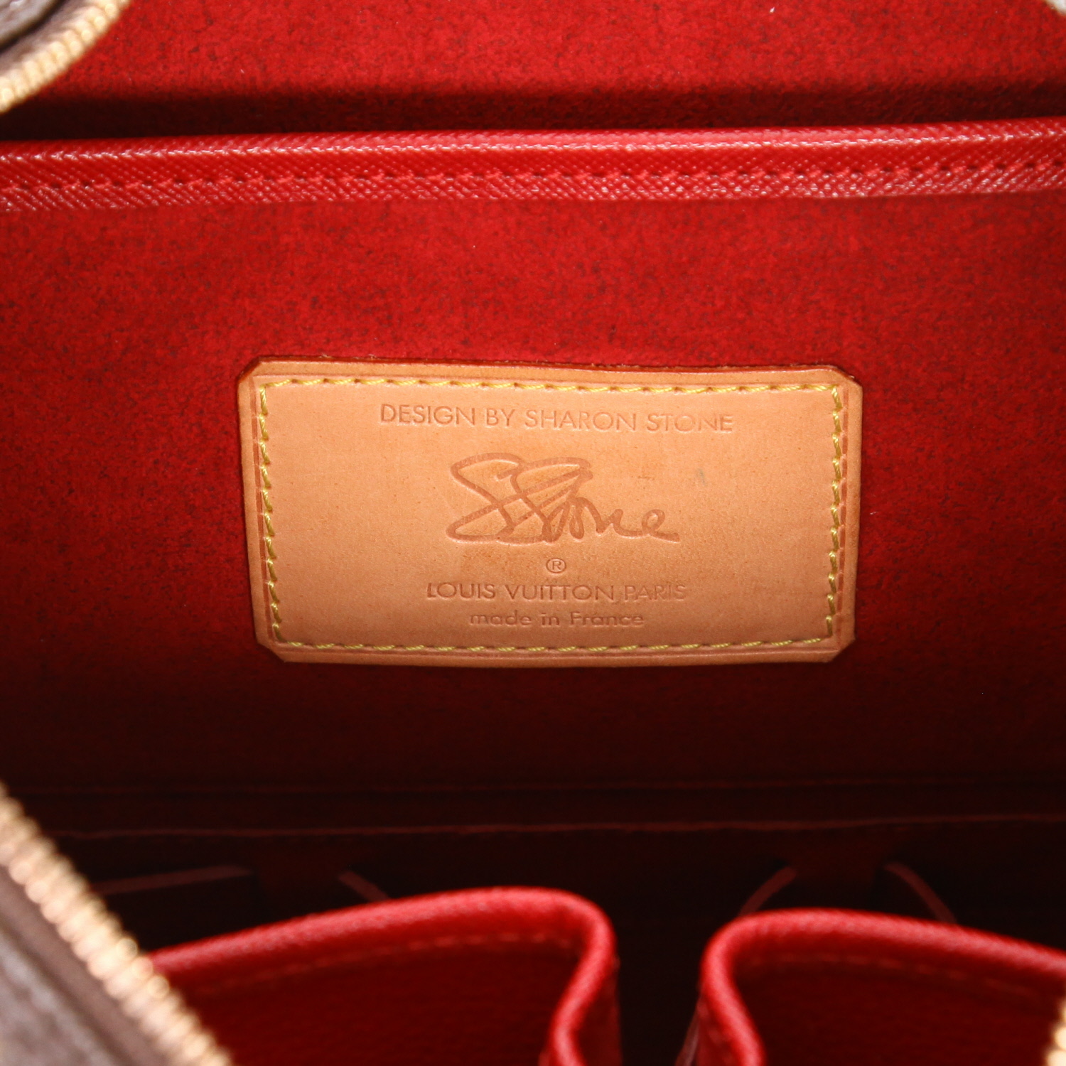 Borsa Louis Vuitton  Amfar Three in tela monogram marrone e pelle naturale - Detail D2