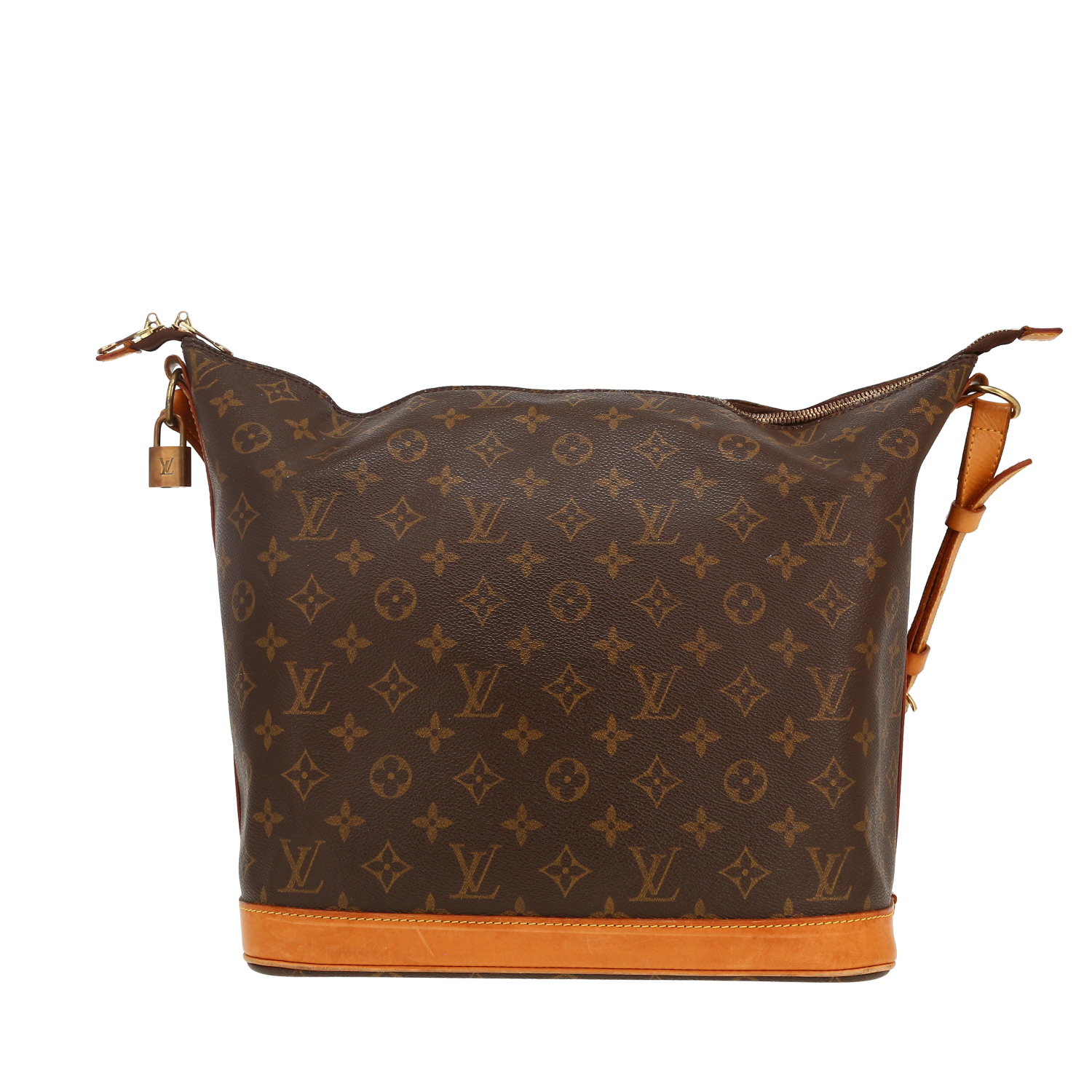 Louis Vuitton  Amfar Three handbag  in brown monogram canvas  and natural leather - Detail D4