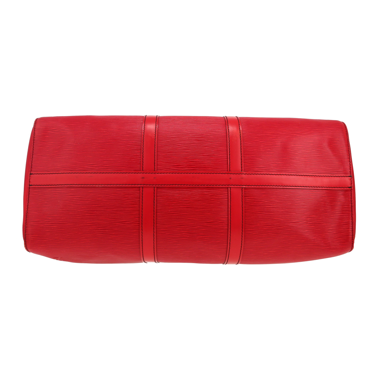 Sac de voyage Louis Vuitton  Keepall 50 en cuir épi rouge et cuir rouge - Detail D1
