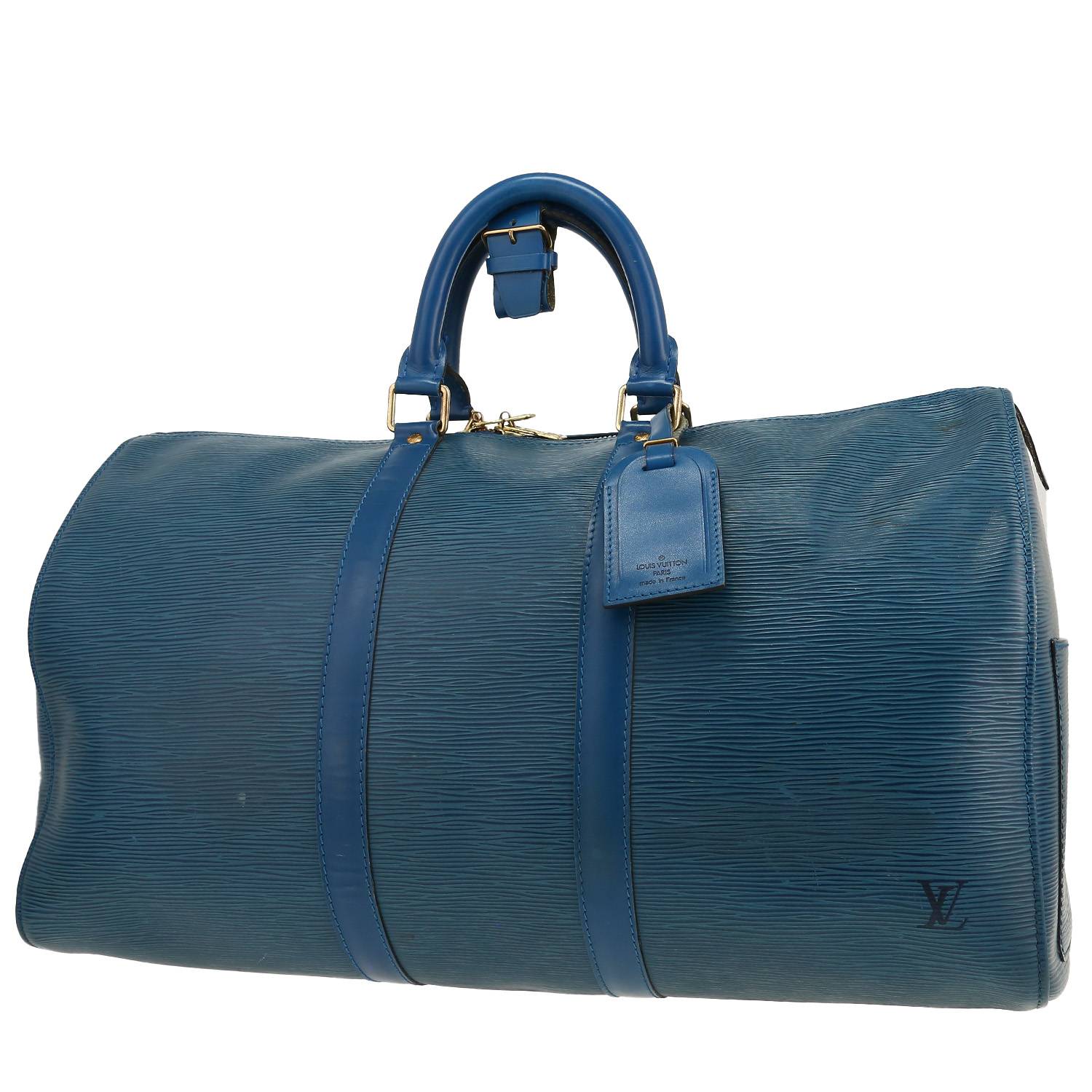 Borsa da viaggio Louis Vuitton Keepall 45 in pelle Epi blu - 00pp