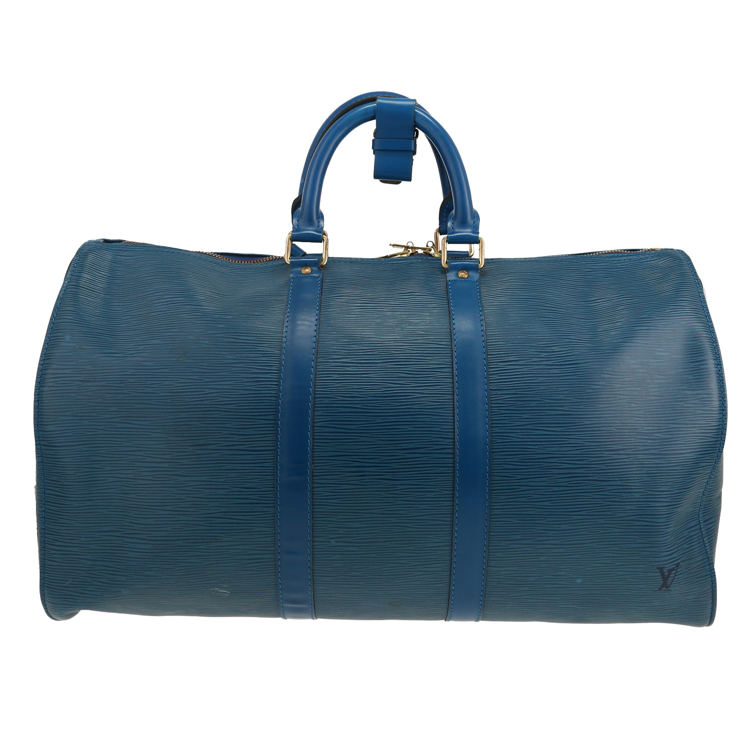 Louis Vuitton Keepall 45 travel bag in blue epi leather - Detail D4