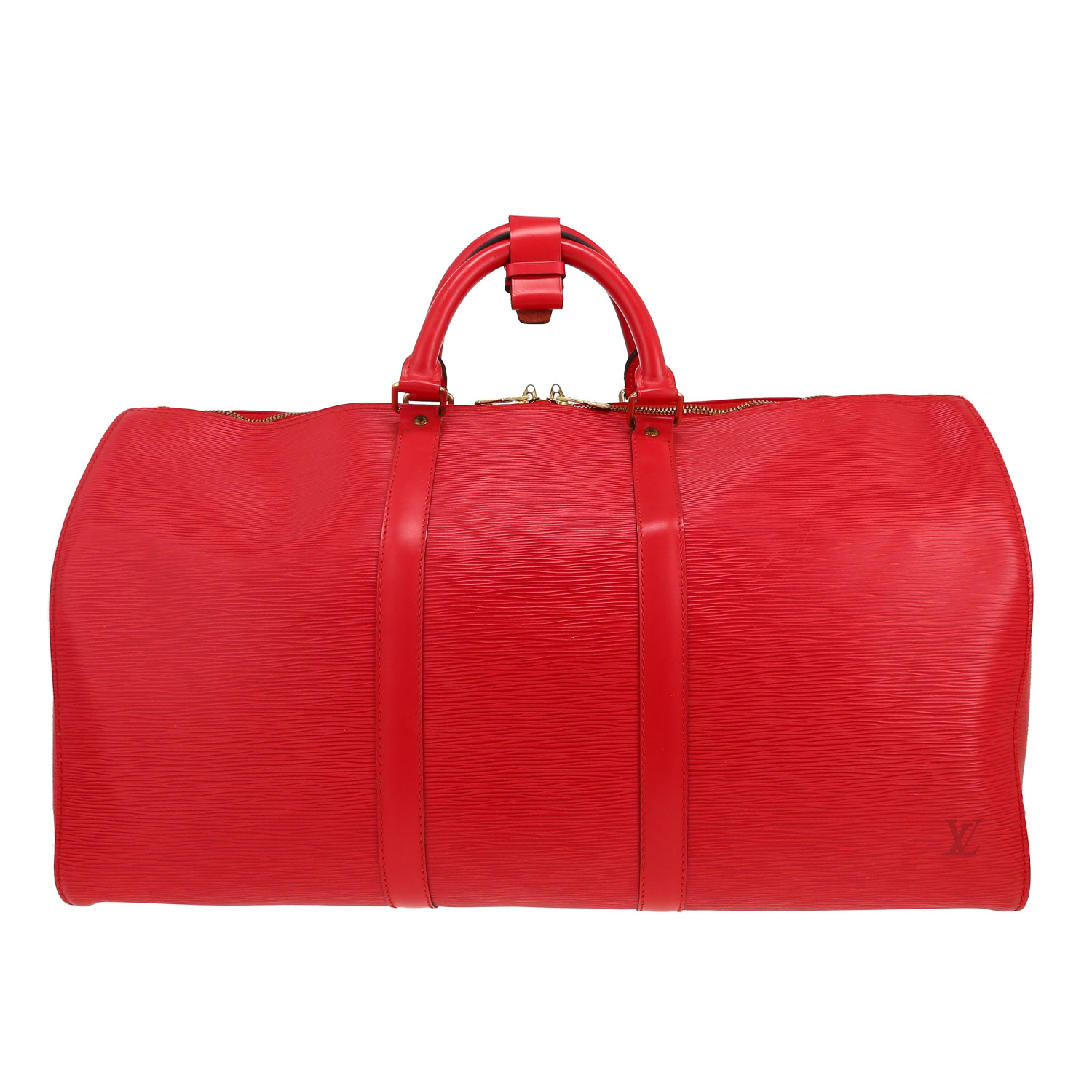 Sac de voyage Louis Vuitton Keepall 50 en cuir épi rouge - Detail D4