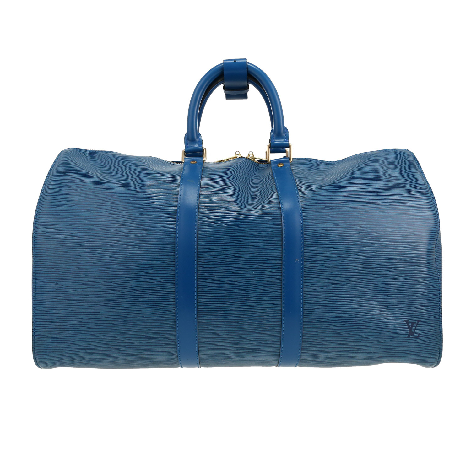 Louis Vuitton Keepall 45 travel bag in blue epi leather - Detail D4