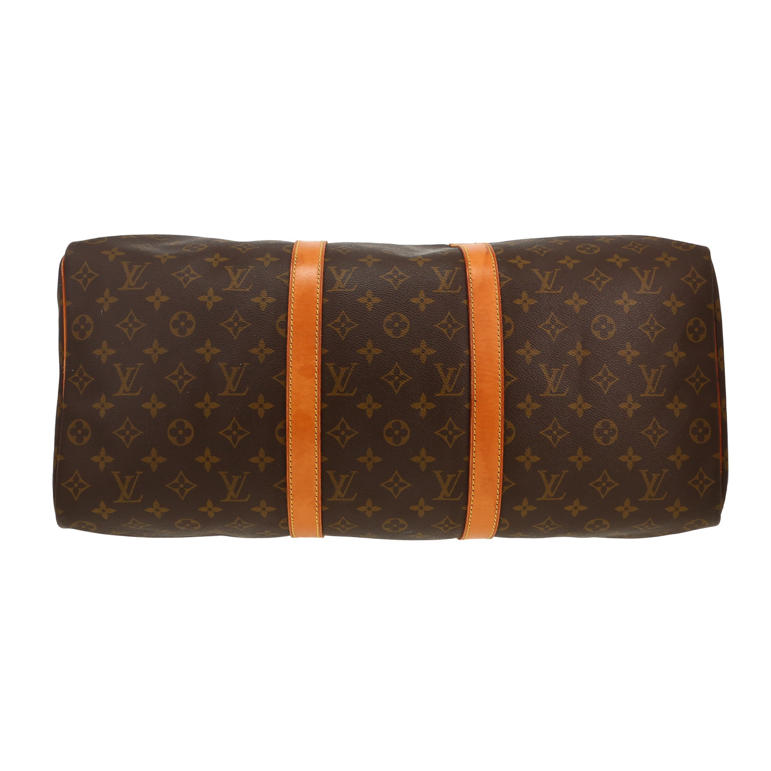 Sac de voyage Louis Vuitton  Keepall 50 en toile monogram marron et cuir naturel - Detail D1
