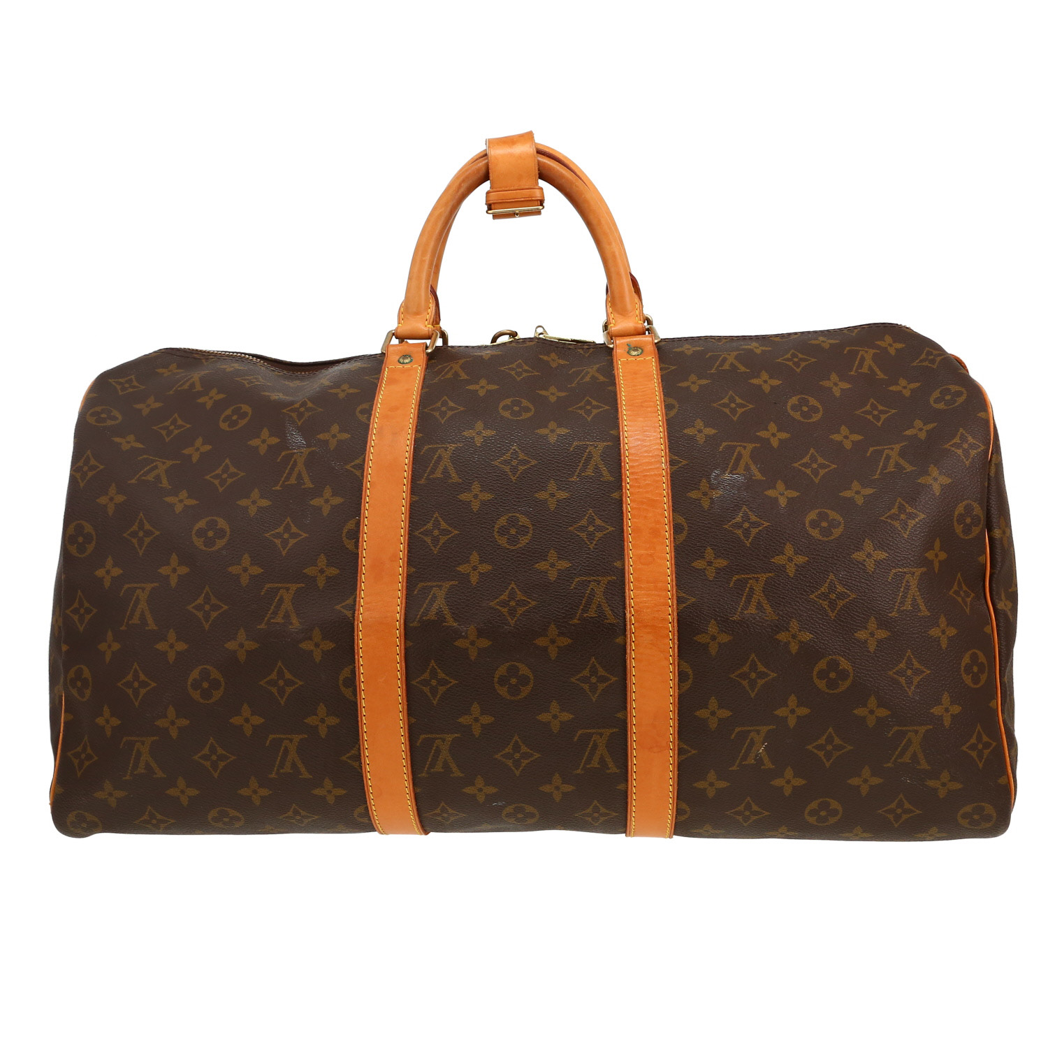 Louis Vuitton  Keepall 50 travel bag  in brown monogram canvas  and natural leather - Detail D4