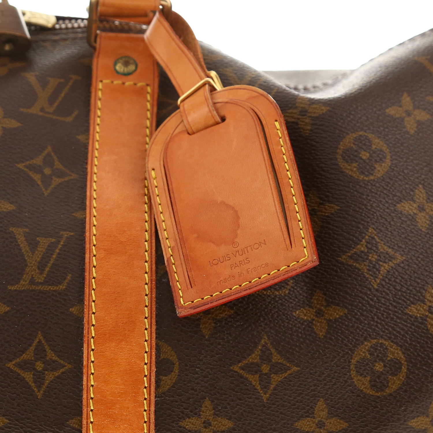 Sac de voyage Louis Vuitton  Keepall 50 en toile monogram marron et cuir naturel - Detail D5