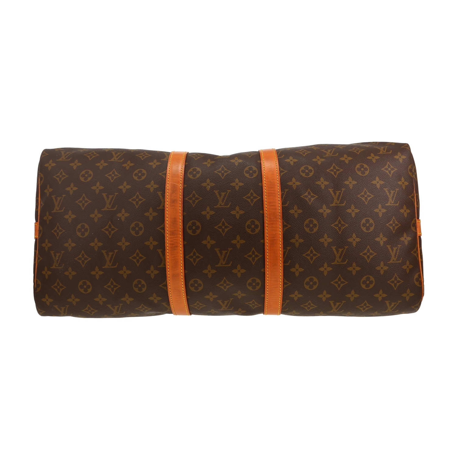 Sac de voyage Louis Vuitton  Keepall 55 en toile monogram marron et cuir naturel - Detail D1