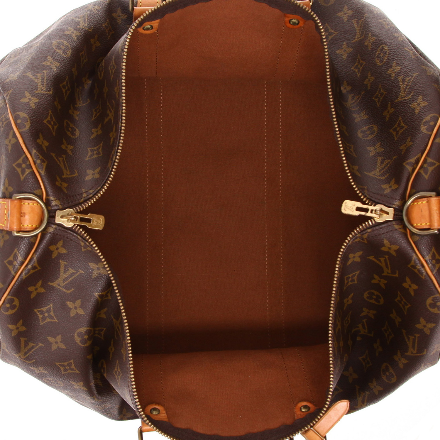 Sac de voyage Louis Vuitton  Keepall 55 en toile monogram marron et cuir naturel - Detail D3