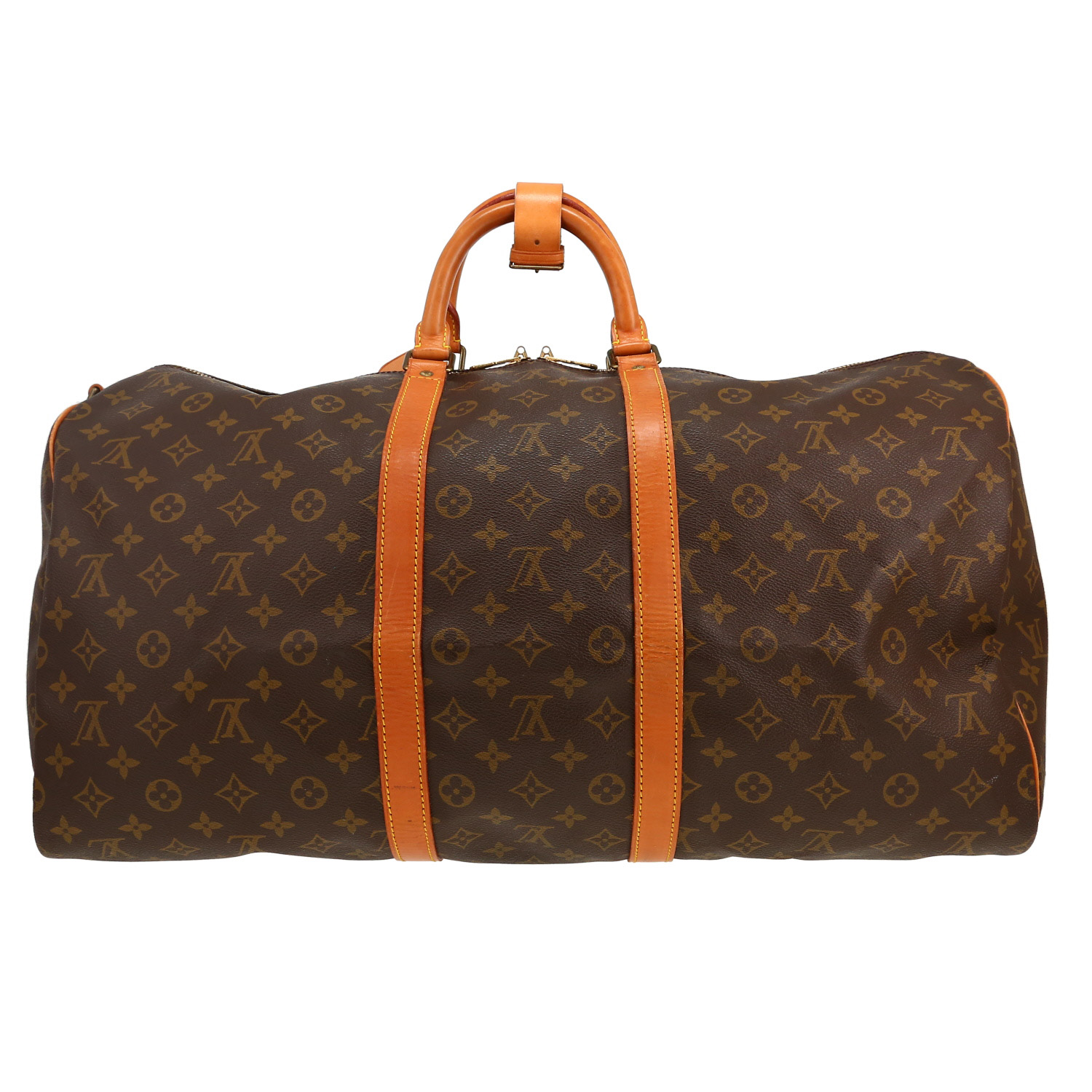 Borsa da viaggio Louis Vuitton  Keepall 55 in tela monogram marrone e pelle naturale - Detail D4