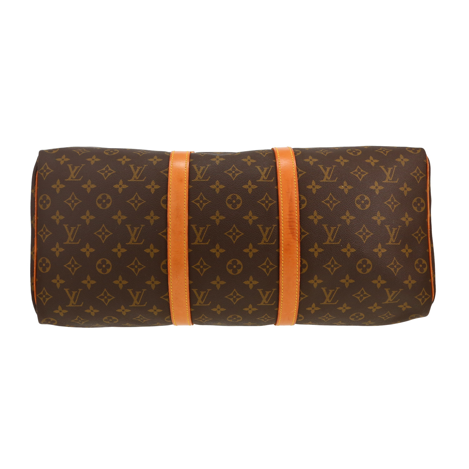 Sac de voyage Louis Vuitton  Keepall 50 en toile monogram marron et cuir naturel - Detail D1