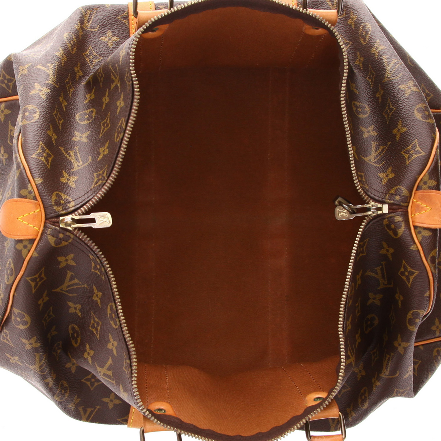 Sac de voyage Louis Vuitton  Keepall 50 en toile monogram marron et cuir naturel - Detail D3