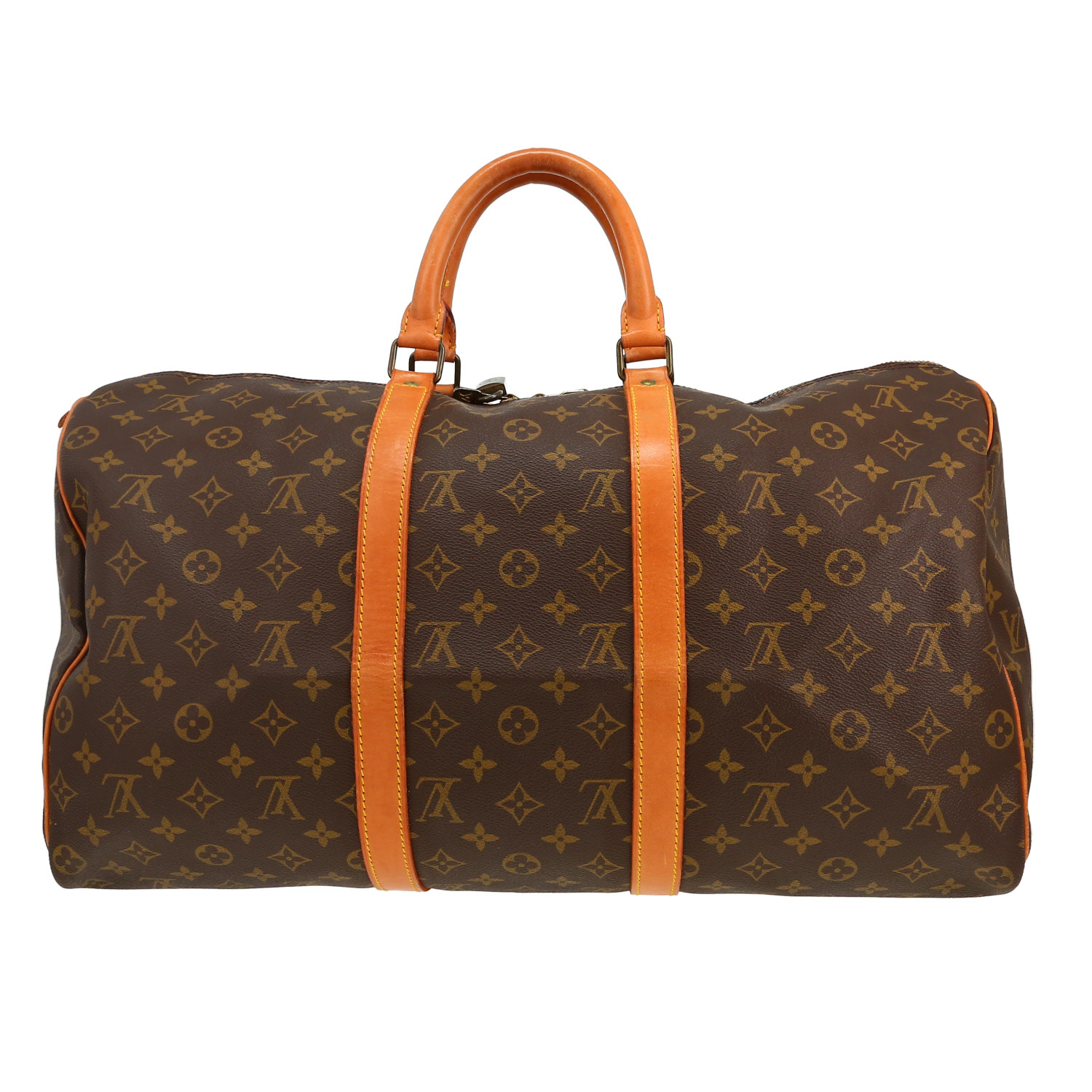 Bolsa de viaje Louis Vuitton  Keepall 50 en lona Monogram marrón y cuero natural - Detail D4