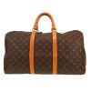 Bolsa de viaje Louis Vuitton  Keepall 50 en lona Monogram marrón y cuero natural - Detail D4 thumbnail