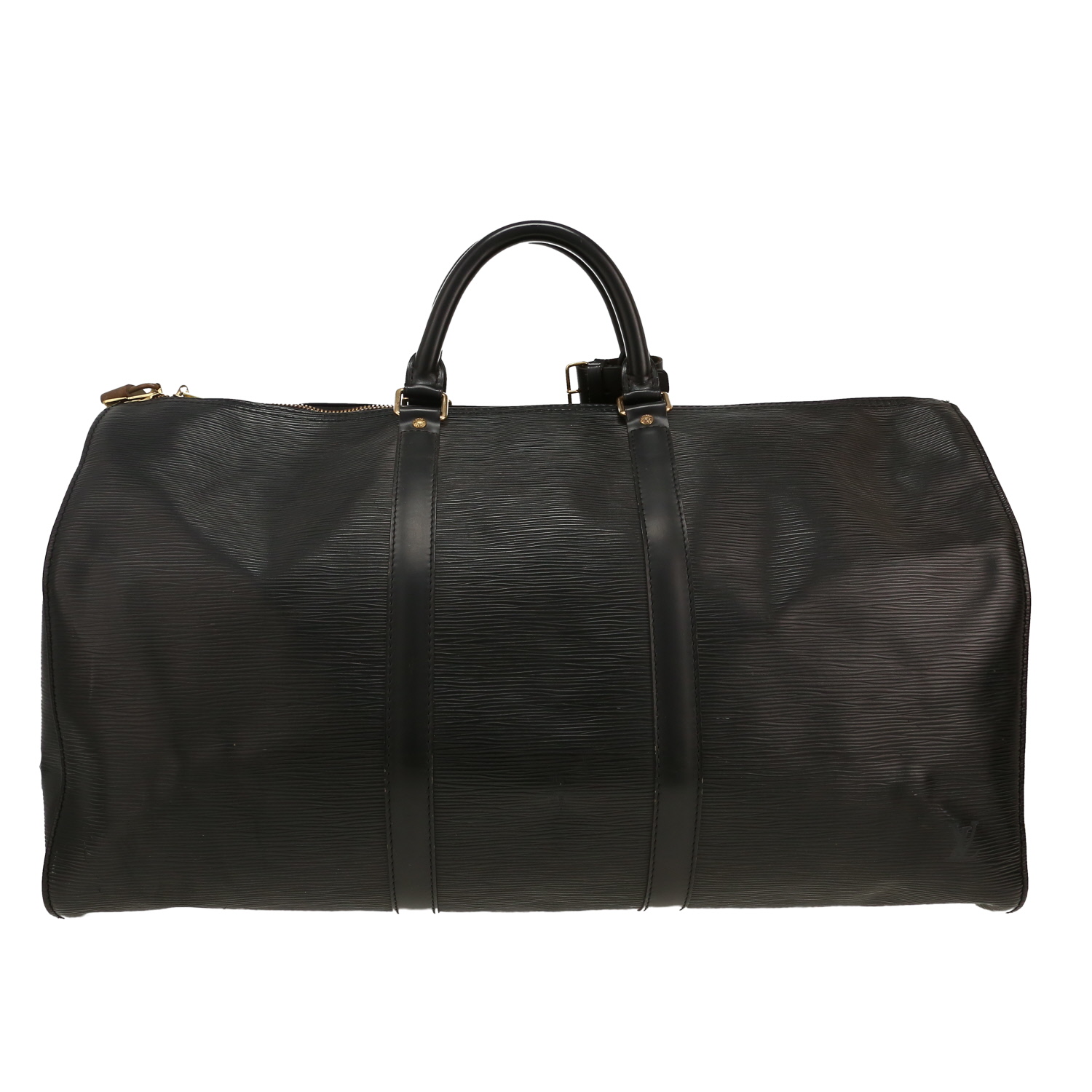Louis Vuitton  Keepall 50 travel bag  in black epi leather  and natural leather - Detail D4