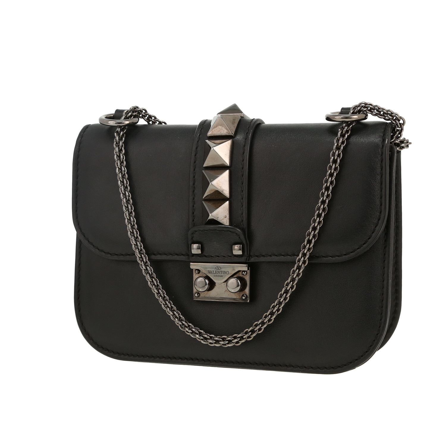 Valentino Garavani Rockstud small model shoulder bag in black leather - Detail D5