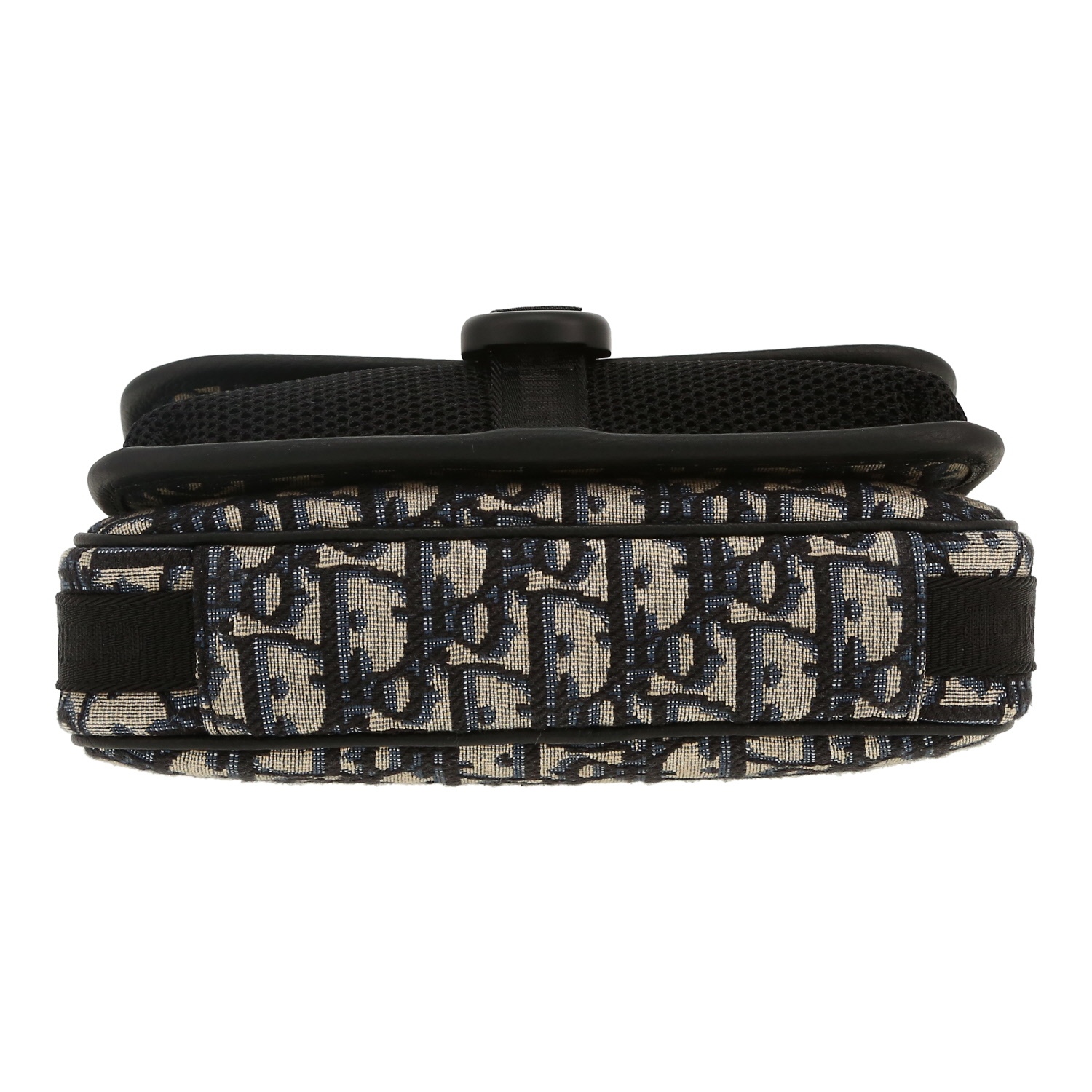 Sac bandoulière Dior 8 en toile monogram Oblique bleue et cuir noir - Detail D1