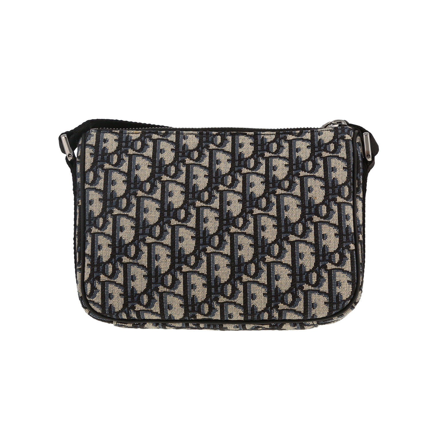 Sac bandoulière Dior 8 en toile monogram Oblique bleue et cuir noir - Detail D4