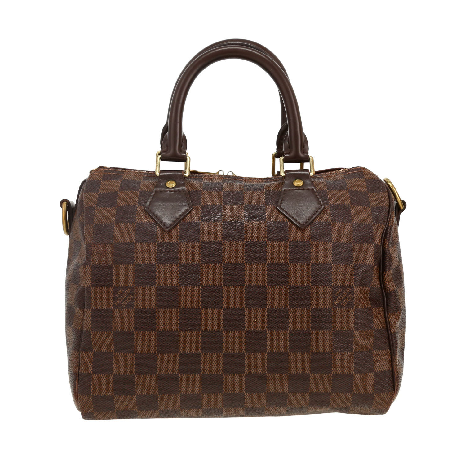 Louis Vuitton  Speedy 25 handbag  in ebene damier canvas  and brown leather - Detail D4