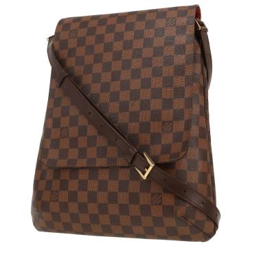 Borsa a tracolla Louis Vuitton  Musette Salsa in tela a scacchi ebana e pelle marrone