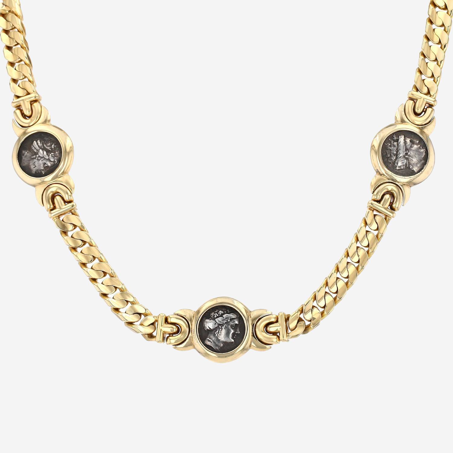 Bulgari Monete long transformation necklace in yellow gold and silver
