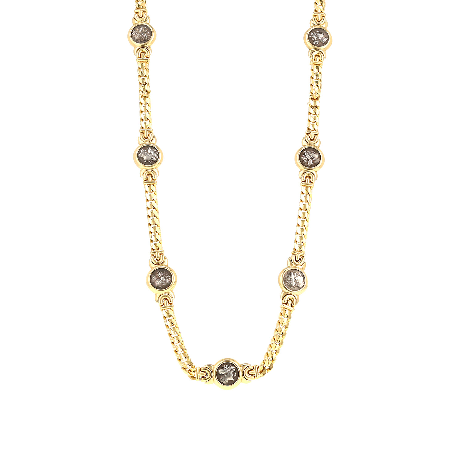 Bulgari Monete long transformation necklace in yellow gold and silver - Detail D4