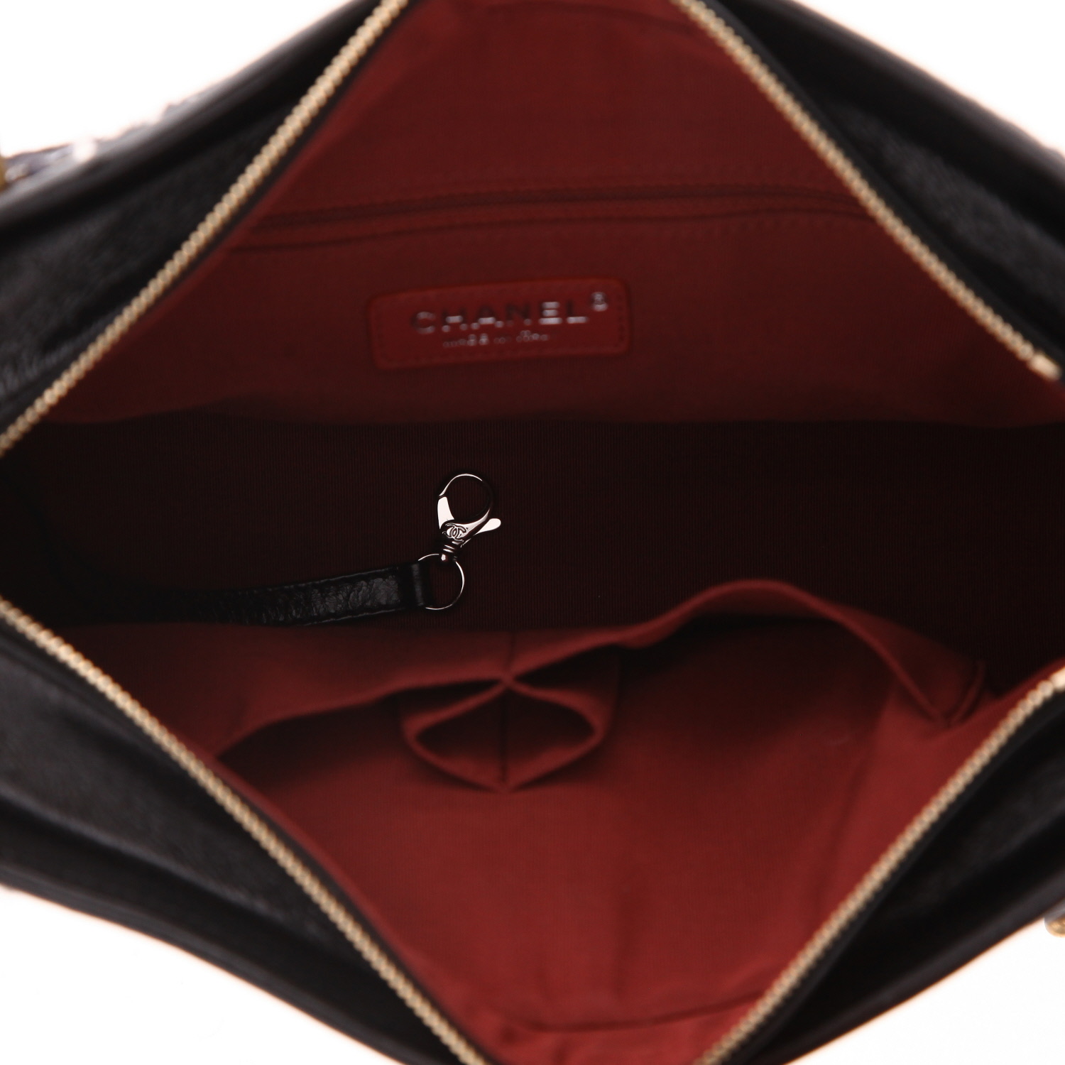 Sac bandoulière Chanel  Gabrielle  en tweed noir et blanc et cuir noir - Detail D3