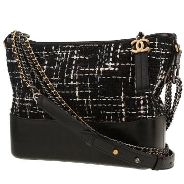 Sac bandoulière Chanel  Gabrielle  en tweed noir et blanc et cuir noir