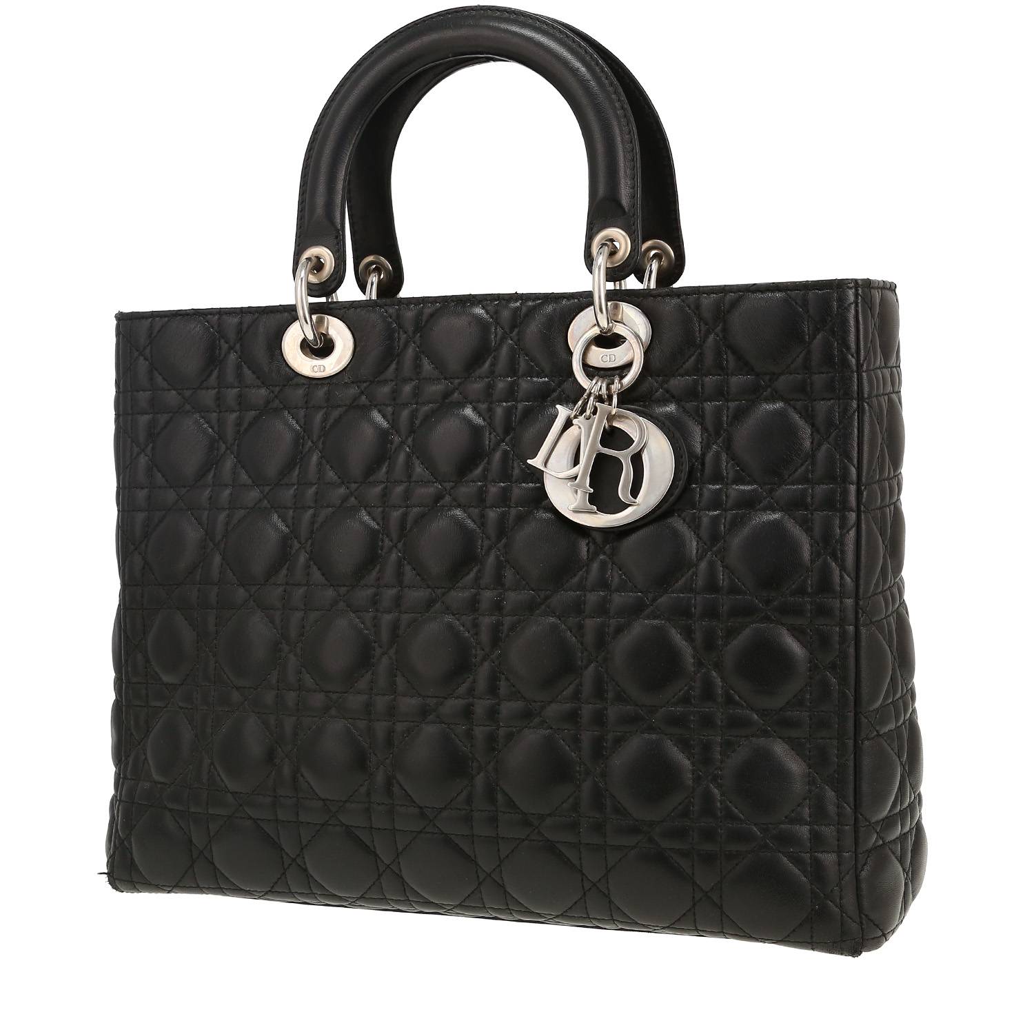 Dior  Lady Dior handbag  in black leather cannage