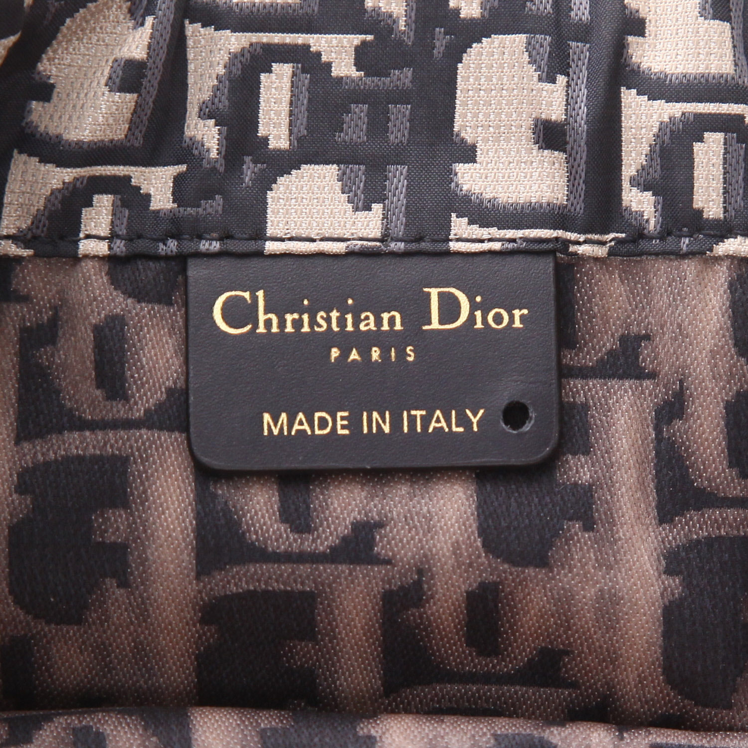 Dior   handbag  in navy blue and beige monogram canvas Oblique  and black leather - Detail D2