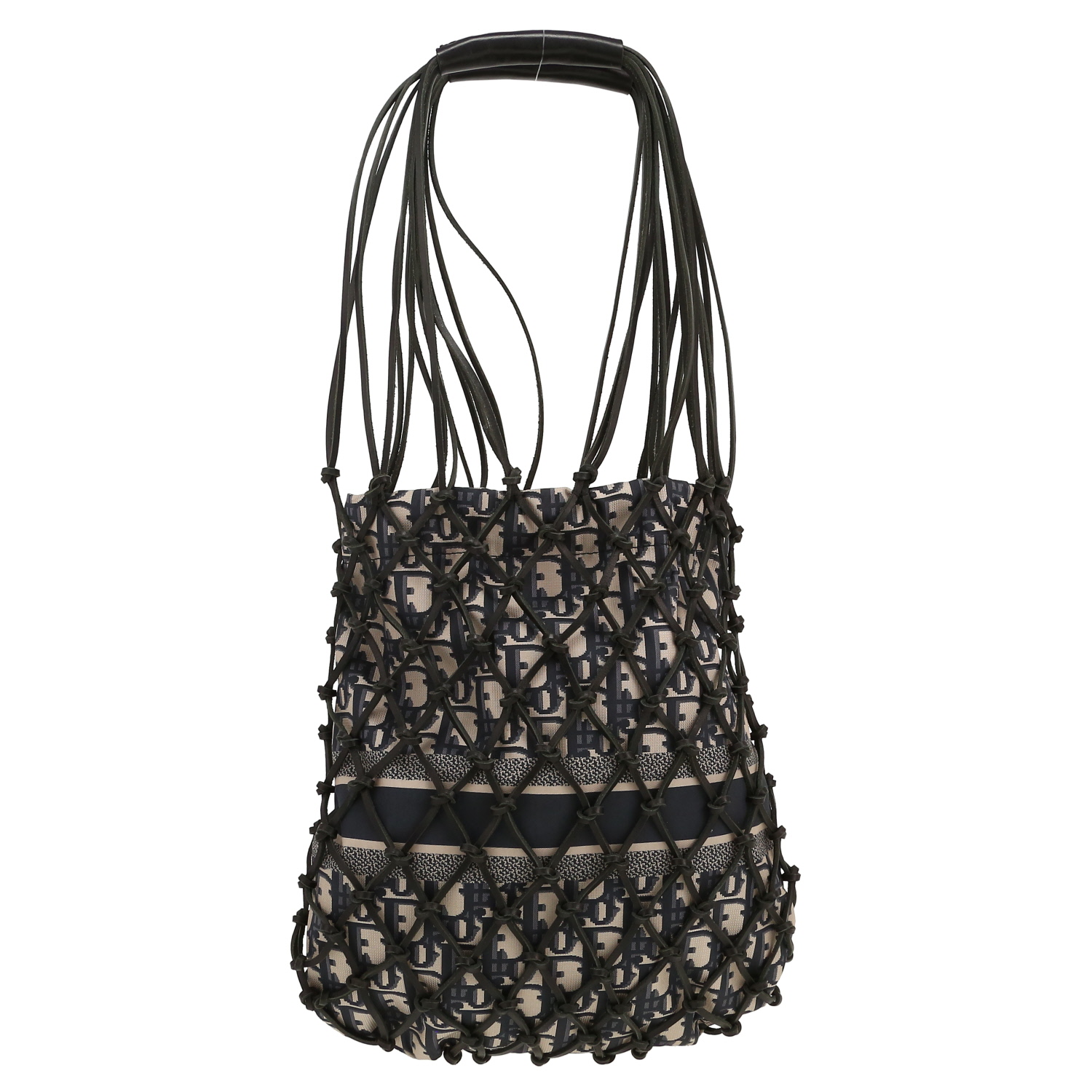 Borsa Dior   in tessuto a monogramma Oblique blu marino e beige e pelle nera - Detail D4