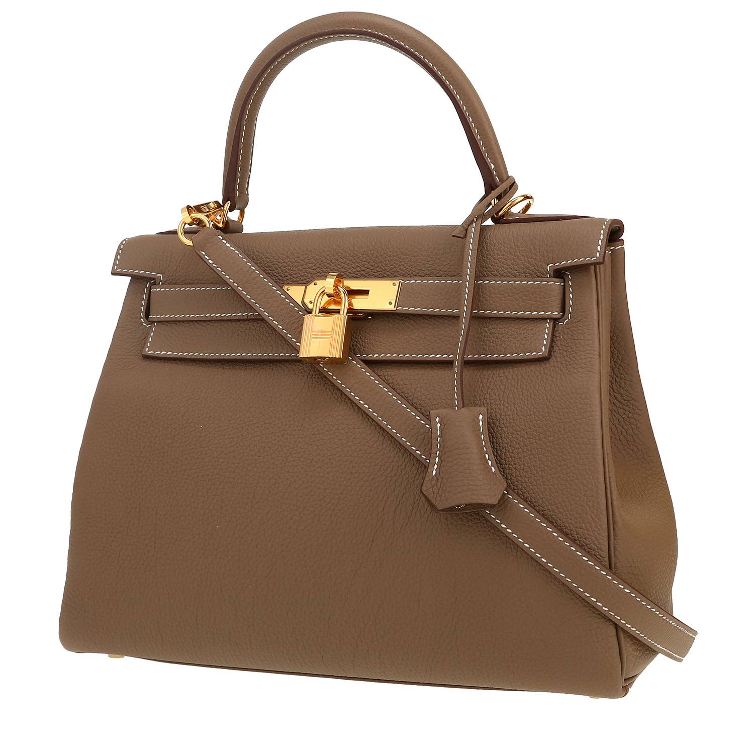 Hermès Kelly 28 cm handbag in etoupe togo leather