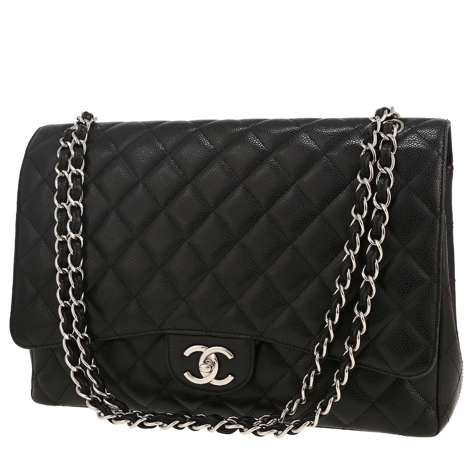 Borsa Chanel  Timeless Maxi Jumbo in pelle martellata e trapuntata nera