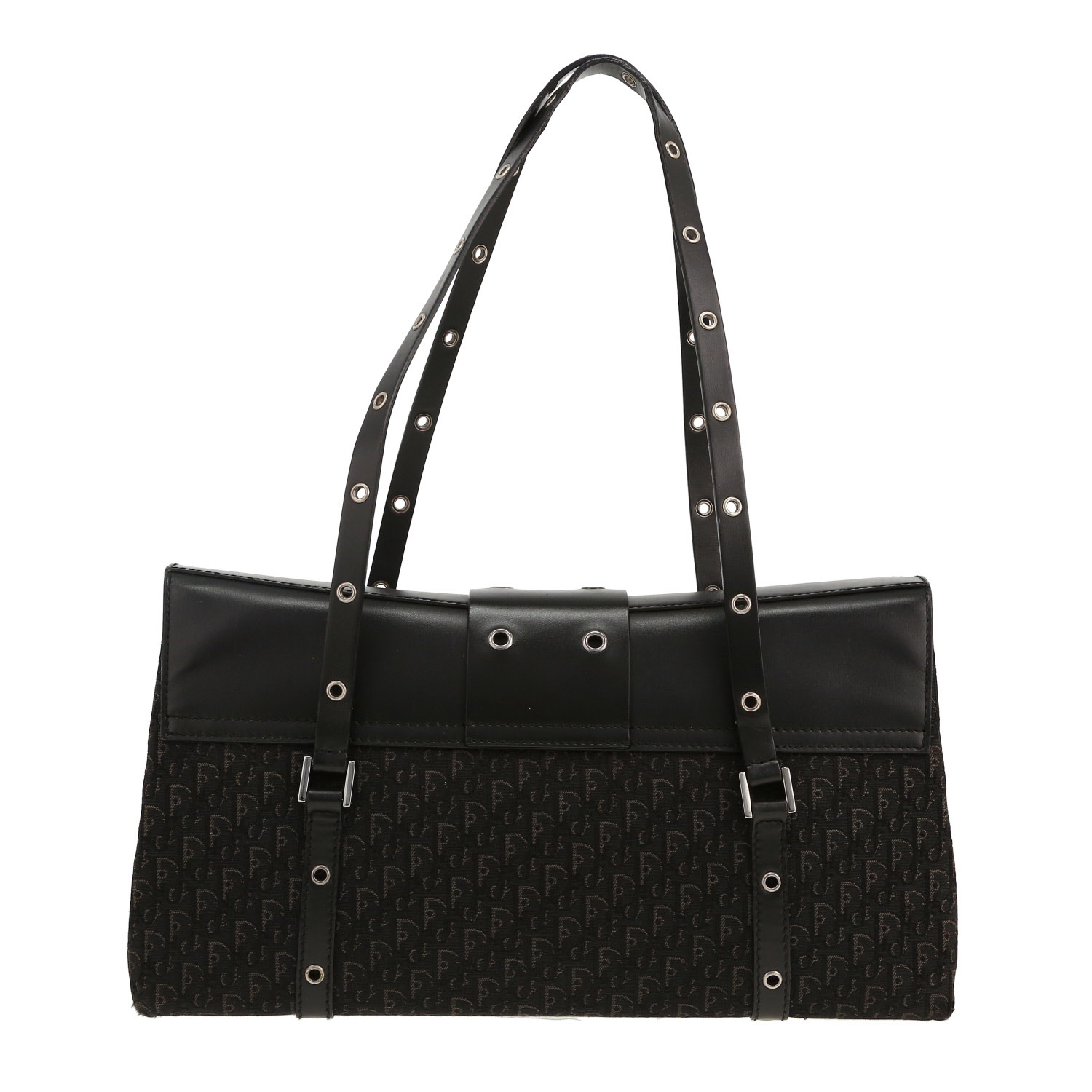 Dior  Street Chic handbag  in black monogram canvas Oblique  and black leather - Detail D4