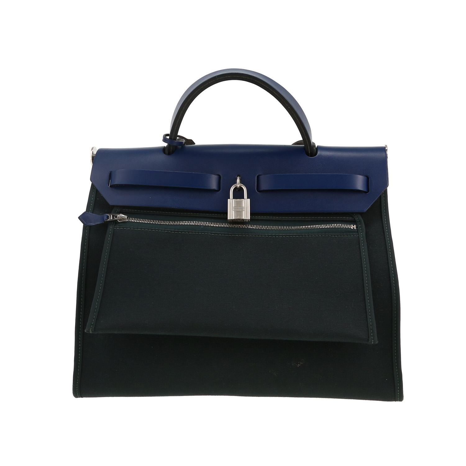 Hermès  Herbag handbag  in black canvas  and navy blue leather - Detail D4