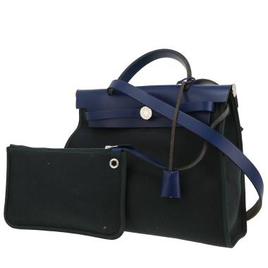 Borsa Hermès  Herbag in tela nera e pelle blu marino