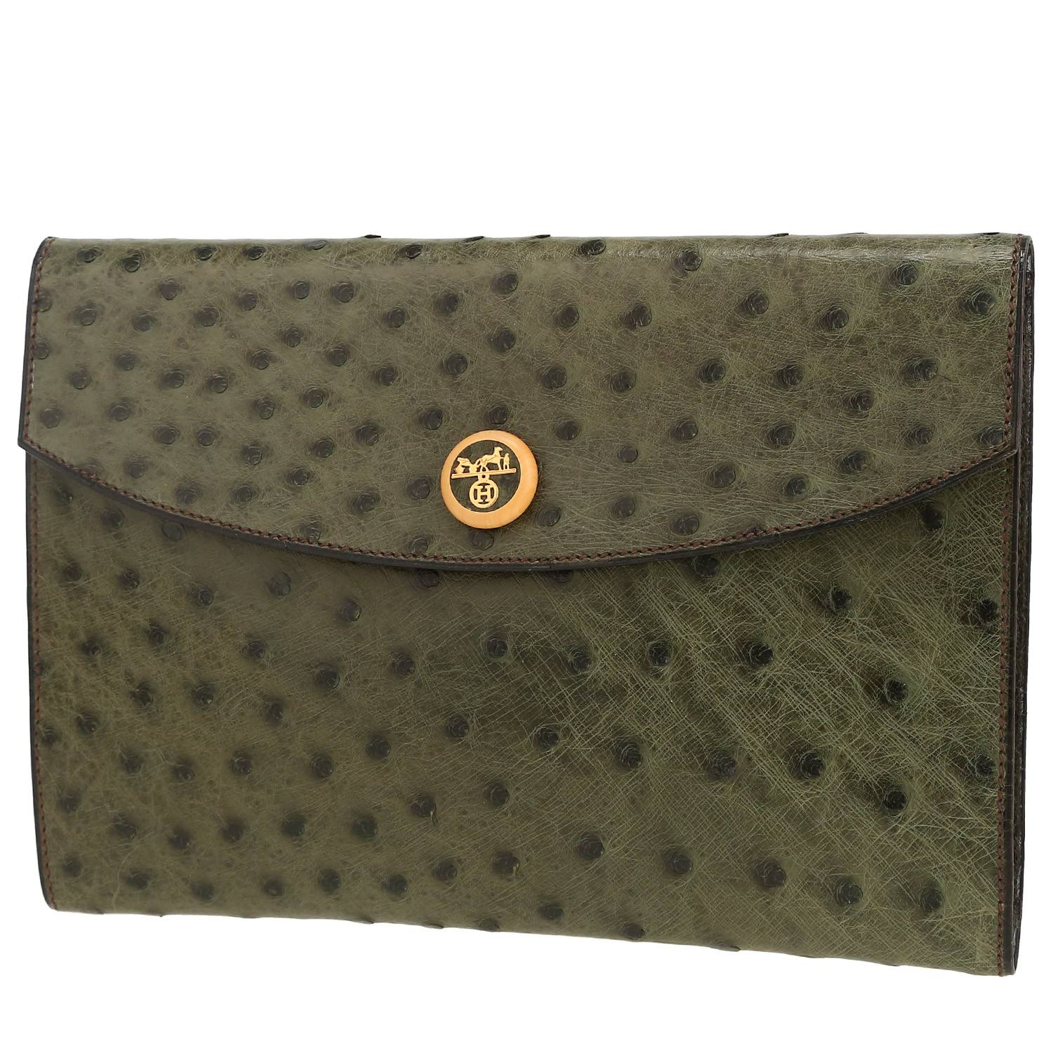 Pochette Hermès  Rio en autruche verte
