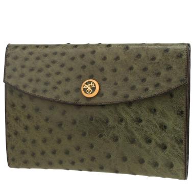 Bolsito de mano Hermès  Rio en avestruz verde