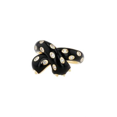 Anello Fred Ombre Féline in oro giallo, smalto nero e diamanti