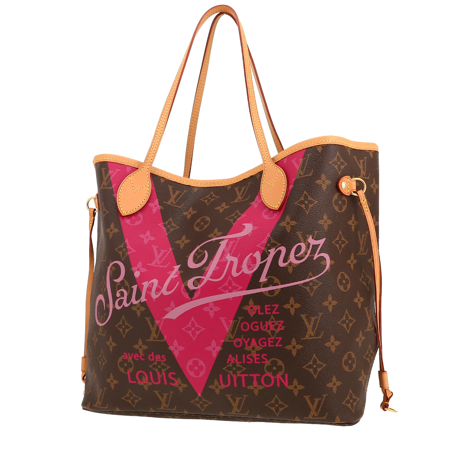 Sac cabas Louis Vuitton  Neverfull Editions Limitées moyen modèle  en toile monogram et cuir naturel - Detail D4