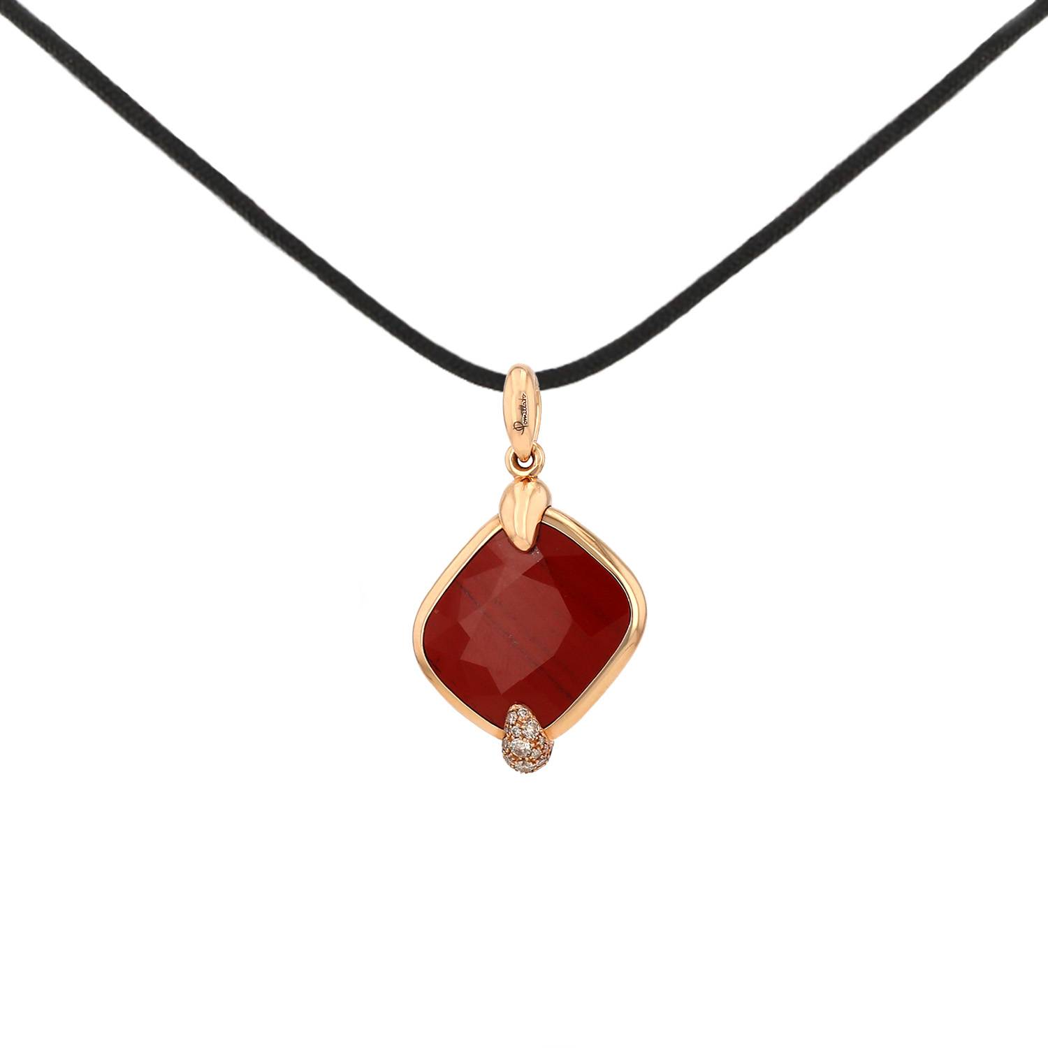 Pomellato Ritratto large model pendant in pink gold, jasper and diamonds