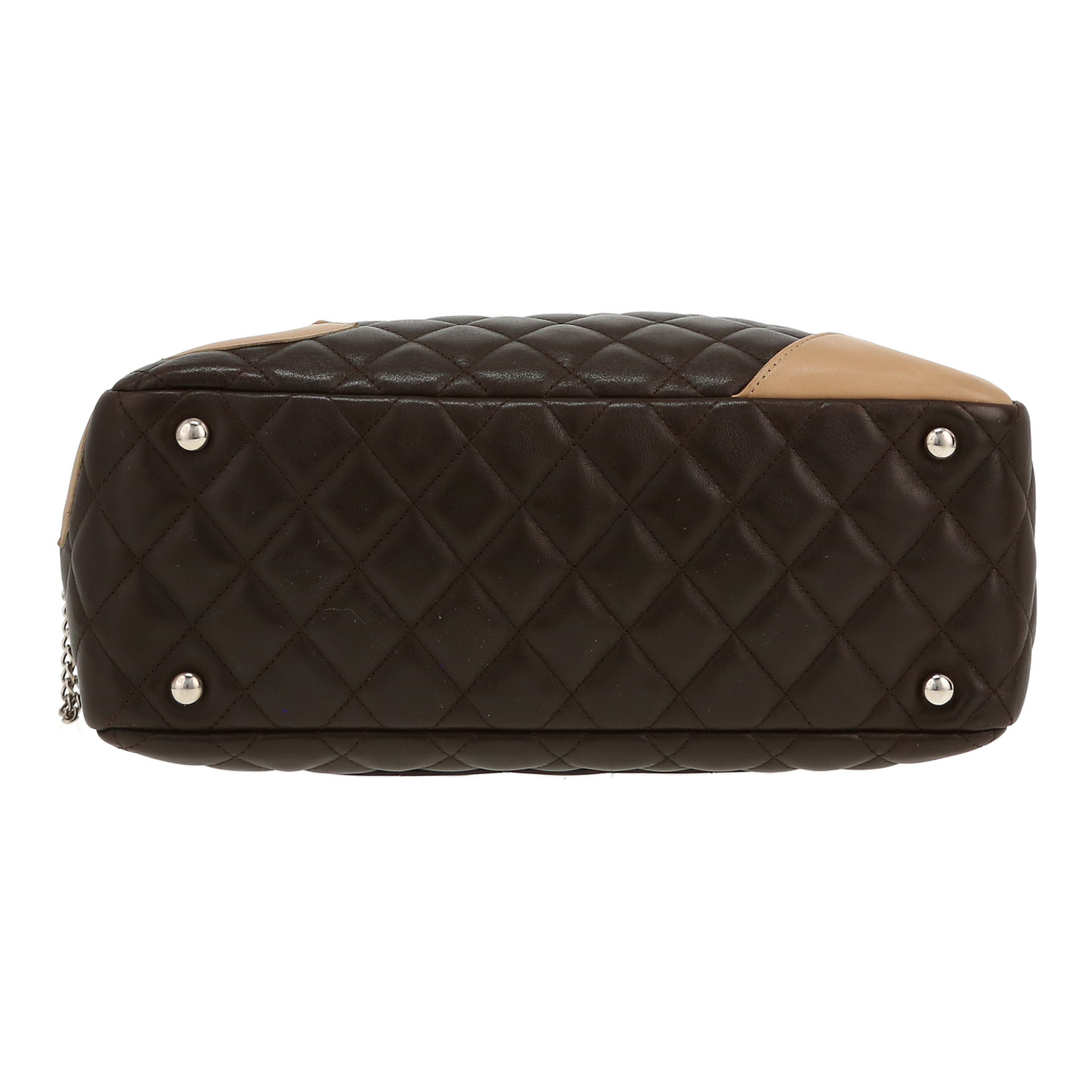 Chanel Cambon handbag in brown and beige quilted leather - Detail D1